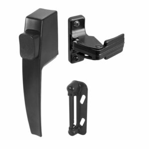 Prime-Line K 5007 Screen and Storm Door Push Button Latch Set With Night Lock – Replace Old or Damaged Screen or Storm Door Handles Quickly and Easily – Black Finish (Fits Doors 5/8” – 1-1/4” Thick)