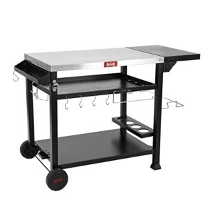 FEASTO Three-Shelf Movable Food Prep Cart Table , Home and Outdoor Multifunctional Stainless Steel Table Top Worktable on Two Wheels, L50’’x W21.7’’x H33’’