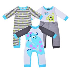 Disney Baby Monsters Inc Mike and Sully Coveralls, Blue, 12 Months (Pack of 3)