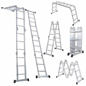 Comie 330lb 12.5ft Multi Purpose Aluminum Extension 7 in 1 Folding Step Ladder Foldable Lightweight Scaffold Ladder