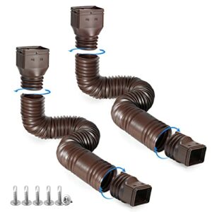 Plusgutter Brown 2-Pack Rain Gutter Downspout Extensions Flexible, Drain Downspout Extender,Down Spout Drain Extender, Gutter Connector Rainwater Drainage,Extendable from 21 to 60 Inches.