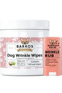 Wrinkle Wipes + Wrinkle Balm For Dogs | Bulldog, French Bulldog, Pug, English Bulldog | Cleans & Soothes Wrinkles, Folds, Tear Stain, Tail Pockets & Paws, Anti-Itch | 100 Soft Cotton Pads