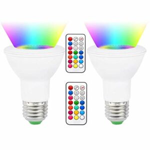 Lxcom Lighting LED Color Changing Light Bulbs 10W RGB+Warm White LED PAR20 Dimmable Flood Colored Bulb with Remote Memory Function E26 Base for Home Stage Party Hotel Decoration, 2 Pack