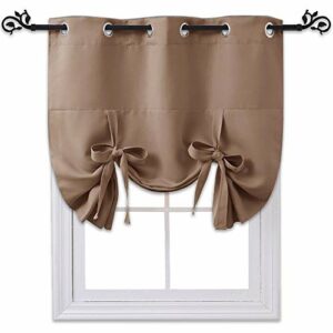 NICETOWN Farmhouse Curtains Balloon Shades - Heat Blocking Tie Up Window Blinds and Shades Panel for Bathroom/Kitchen (Grommet Top, 46 inches W x 63 inches L, Cappuccino)