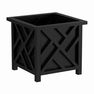 Square Planter Box- Black Lattice Container for Flowers & Plants- Includes Bottom Insert- Outdoor Pot- Garden, Patio & Porch Use by Pure Garden