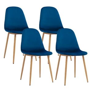 CangLong Dining Kitchen Velvet Cushion Seat, Upholstered Back and Metal Legs, Modern Mid Century Living Room Side Chairs, Set of 4, Blue