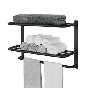 Bathroom Towel Rack with Tower Bars - SUS 304 Stainless Steel Lavatory Bath Towel Shelf Wall Mount Towel Holder Polished Surface Finish, 22 Inch, 3-Tier, Black