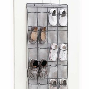Gorilla Grip Crystal Clear Large 24 Pocket Shoe Organizer, Holds Up to 40 Pounds, Sturdy Hooks, Space Saving, Over Door, Storage Rack Hangs on Closets for Shoes, Sneakers or Accessories, Gray, 24 Pocket (Pack of 1)