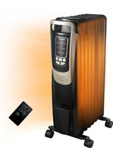 PELONIS Oil Filled Radiator Heater Luxurious Champagne Portable Space Heater with Programmable Thermostat, 10H Timer, Remote Control, Tip Over&Overheating Functions, Quiet Heater for Home Office