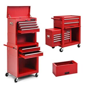 Goplus 6-Drawer Rolling Tool Chest, 3-in-1 Tool Box Organizer w/ Auto Locking System & Lockable Wheels & Sliding Drawers & Detachable Top, Tool Storage Cabinet for Garage Workshop, Red