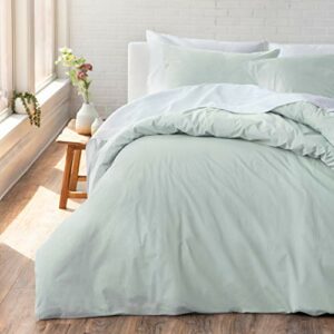 Welhome Cozy 100% Cotton Percale Washed Reversible Duvet Cover Set | King Size (Seafoam) | 108