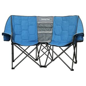 SunnyFeel Folding Double Camping Chair, Oversized Loveseat Chair, Heavy Duty Portable/Foldable Lawn Chair with Storage for Beach/Outdoor/Travel/Picnic, Fold Up Duo Camp Chairs for Adults 2 People