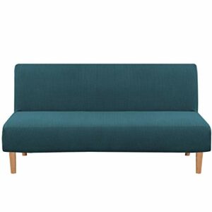 Armless Futon Cover Stretch Sofa Bed Slipcover Protector Elastic Feature Rich Textured High Spandex Small Checks Jacquard Fabric Futon Cover, Machine Washable, Deep Teal