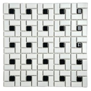 Spiral Pattern Porcelain Pinwheel Mosaic Tile Matte White with Shiny Black Dots by Tenedos (1)