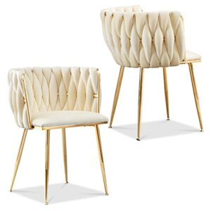 2 Pack Modern Dining Chairs Set of 2, Velvet Upholstered Tufted Accent Velvet Chair Living Room Kitchen Dining Room Chairs Table Set Black Metal Gold Chairs Vanity Armchair Outdoor Patio (Beige)