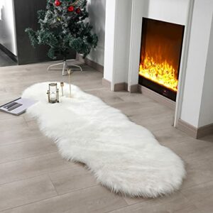Super Soft Fluffy Faux Fur Sheepskin Rugs Bedroom Floor Sofa Living Room Runner High-Density Cushion Plush Carpet Sofa Cover Bedside Rugs LINMOPM (2x6 ft Sheepskin, White)