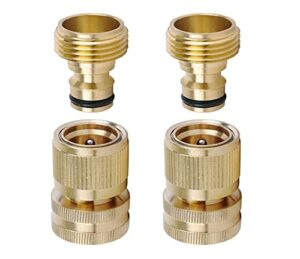 VEASEER Brass Hose Quick Connect, 3/4 Inch GHT Thread Garden Hose Quick Connector No-Leak Water Hose Quick Connect Fittings Male and Female - 2Packs
