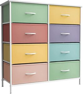 Sorbus Kids Dresser with 8 Drawers - Furniture Storage Chest Tower Unit for Bedroom, Hallway, Closet, Office Organization - Steel Frame, Wood Top, Tie-dye Fabric Bins (Pastel 1)