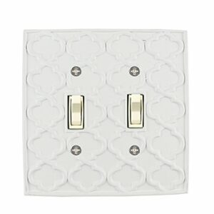 Meriville Moroccan 2 Toggle Wallplate, Double Switch Electrical Cover Plate, Off White