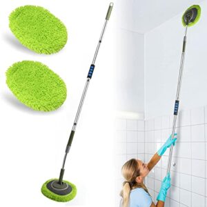 Wall Cleaner, Max 66'' Wall Mop with Long Handle, Ceiling Dust Mop with 15° Labor-Saving Elbow Extension Pole, Baseboard Duster Washer Scrubber, High Reach Window Cleaning Brush, Roof Cleaning Tool-GN