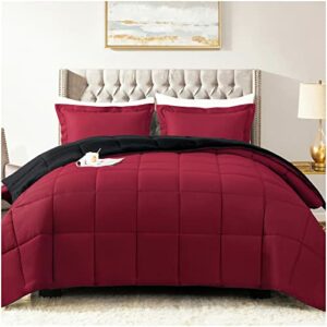 Satisomnia Lightweight Comforter Set Twin XL Red, All Season Down Alternative Bed Comforter Set with 1 Pillow Sham, 2 Pieces Comforters Set Ultra Soft Reversible, Red and Black Twin / Twin XL Size
