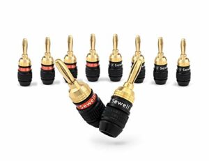 Deadbolt Banana Plugs 5-Pairs by Sewell, Gold Plated Speaker Plugs, Quick Connect