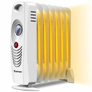 COSTWAY Oil Filled Radiator Heater, 700W Portable Space Heater with Adjustable Thermostat, Overheat Protection, Electric Heater for Bedroom, Indoor use
