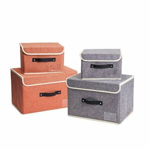Large Storage boxes with lids Set 4 Pack Foldable Kids Toy Storage Basket , Jane's Home Collapsible Washable Cube Large & Small Storage Bins with Lids for Ornament,Closet Organizers and Storage Orange & Grey