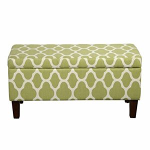 HomePop Large Upholstered Rectangular Storage Ottoman Bench with Hinged Lid, Green Geometric