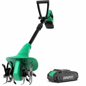 Kimo Cordless Tiller Cultivator, 20V 280RPM Electric Tiller, 7.8-in Wide & 5-in Depth Garden Cultivator W/24 Steel Tines, Electric Rototiller w/ Battery Extendable Pole for Lawn,Yard,Soil Cultivation