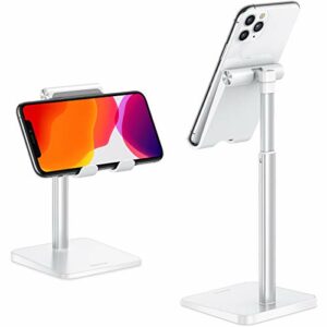 Cell Phone Stand, OMOTON Adjustable Angle Height Desk Phone Dock Holder for iPhone SE 2/11 / 11 Pro/XS Max/XR, Samsung Galaxy S20 / S10 / S9 / S8 and Other Phones (3.5-7.0-Inch),Silver