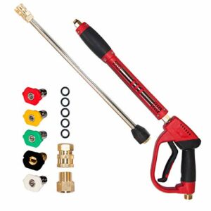 Hourleey Pressure Washer Gun, Red High Power Washer Gun with Replacement Wand Extension, 5 Nozzle Tips, M22 Fittings, 40 Inch, 5000 PSI