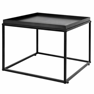 MyGift 24-inch Modern Tray Top End Table - Matte Black Metal Square Side Table or Nightstand