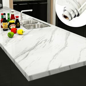 Yenhome Large Size White Marble Counter Top Covers Peel and Stick Countertop Wrap for Kitchen Counter Contact Paper Waterproof Marble Vinyl Countertop Peel and Stick Marble Wallpaper 24