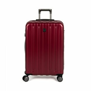 DELSEY Paris Titanium Hardside Expandable Luggage with Spinner Wheels, Black Cherry Red, Checked-Medium 25 Inch