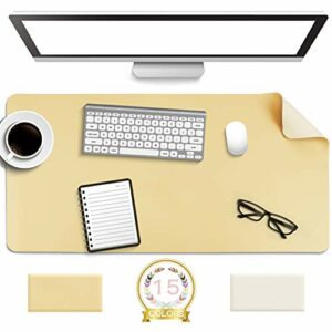Non-Slip Desk Pad,Mouse Pad,Waterproof PVC Leather Desk Table Protector,Ultra Thin Large Desk Blotter, Easy Clean Laptop Desk Writing Mat for Office Work/Home/Decor(Light Yellow, 31.5