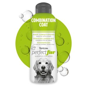 TropiClean PerfectFur Combination Coat Shampoo for Dogs, 16oz - Made in USA - Naturally Derived - Combination Coat Formula with Shed Control for Breeds Like Golden Retrievers & Border Collies