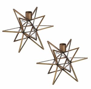 Cypress Home Brass Moravian Star Metal Taper Candle Holders, Set of 2