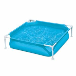 Summer Waves 4 Foot x 4 Foot x 12 Inch Above Ground Square Plastic Frame Small Mini Kids Toddler Baby Kiddie Swimming Pool, Blue