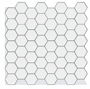 Decopus 3D Tile Peel and Stick Vinyl (Hexagon White Ceramic 10pc/Pack) for Kitchen Backsplash, Wall Accents, Bathroom, Flooring, FauxStone Stickon Smart Tile Removable 3DWall