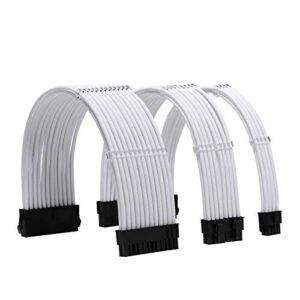 FormulaMod Sleeve Extension Power Supply Cable Kit 18AWG ATX 24P+ EPS 8-P+PCI-E8-P with Combs for PSU to Motherboard/GPU (White)