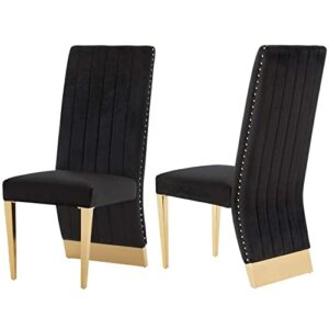AZhome Dining Chairs Black Velvet Kitchen Dining Room Chair Contemporary Upholstered Chairs with Gold Legs Set of 2