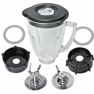 Replacement Parts Compatible with Oster Blender, 6 Cup Glass Blender Replacement Jar with Lid, 4961 4-Point Ice Blade, 4902 Bottom Cap and Rubber Gasket Compatible with Oster & Osterizer