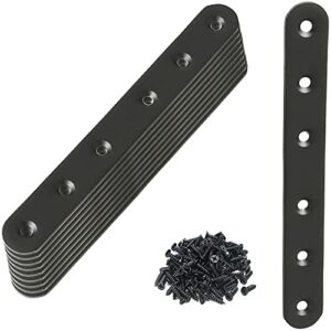 10 Pcs Black Flat Straight Braces Stainless Steel Straight Brackets 6.1 x 0.78 inch Metal Mending Plate for Wood, Heavy Duty Repair Joining Bracket, with Screws