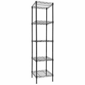 5 Tier Standing Shelving Metal Units, Adjustable Height Wire Shelf Display Rack for Laundry Bathroom Kitchen 11.8 W x 11.8 D x 50 H (5-Tier, Black)