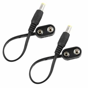 Mr.Power 9V Battery Clip Converter Power Cable Snap Connector 2.1mm 5.5mm Plug for Guitar Effect Pedal (Straight Angle, 2 Cable) Plug for Guitar Effect Pedal (2 Cable)