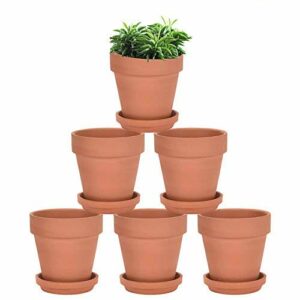 4 Inch Terra Cotta Pots with Saucer - 6 Pack Clay Flower Pots with Drainage, Great for Plants, Crafts, Wedding Favor (4 inch)