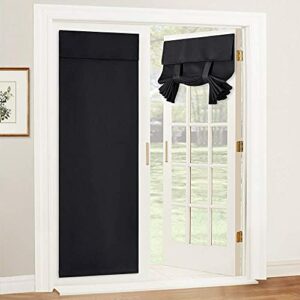 RYB HOME Blackout Door Curtain - Tricia Window Door Shades Thermal Insulated Light Block French Door Curtain Tie up Shades Energy Efficient Double Door Blind, 26 x 69 inches, Black, 1 Panel