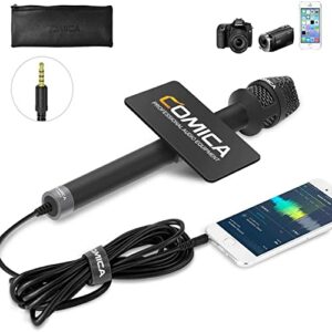comica Handheld Interview Microphone, HRM-S 3.5mm TRRS Cardioid Condenser Vocal Mic for Recording, Speech, Stage, Reporter Microphone for Smartphones Laptops and DSLR Cameras