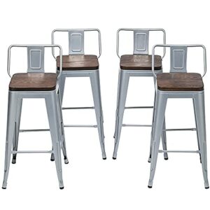 Changjie Furniture Swivel Metal Bar Stools Kitchen Counter Height Stools Industrial Barstools Set of 4 (Swivel 30 inch, Silver Wooden)
